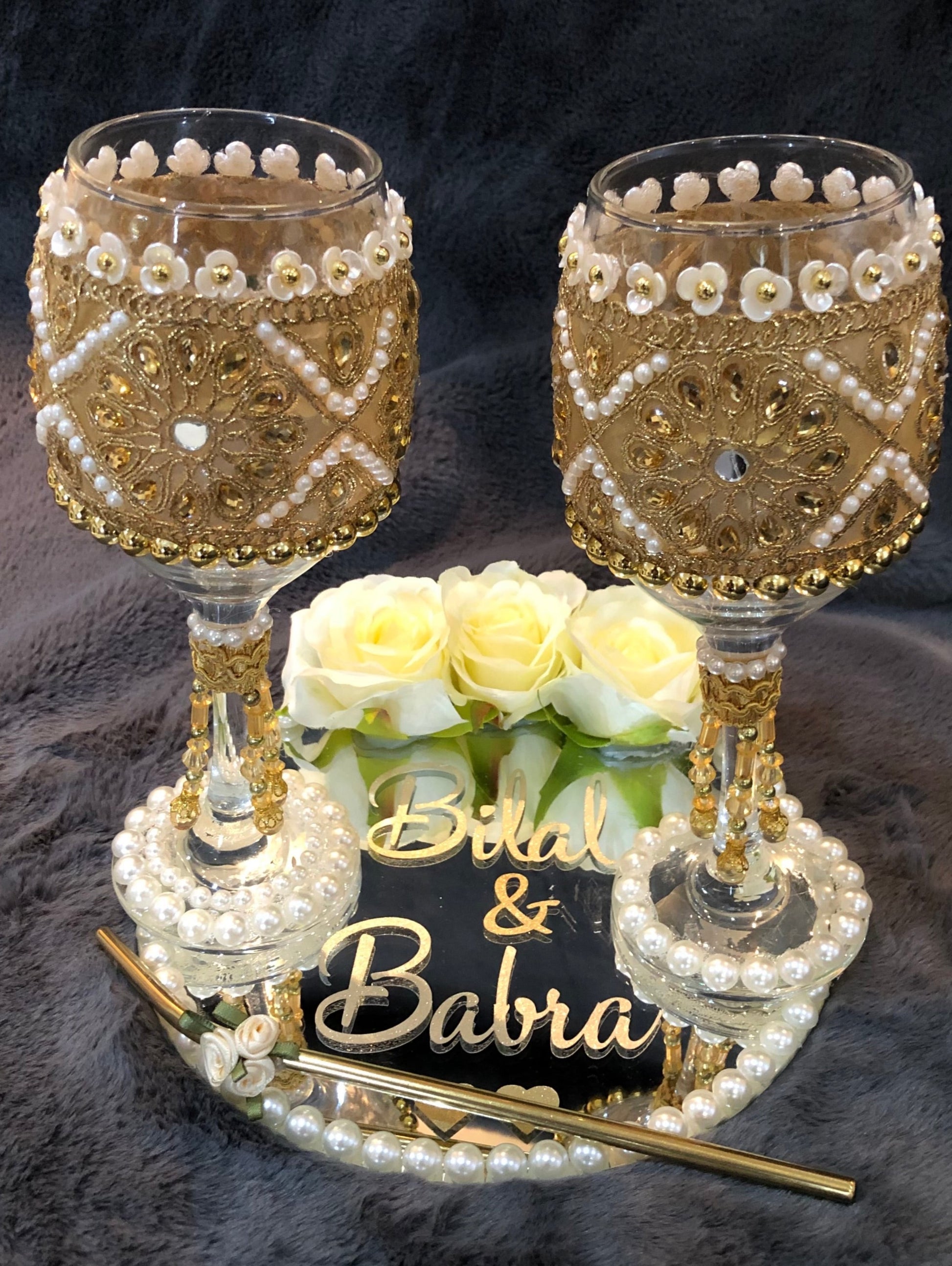 Doodh Pilai Set.Personalised.Wedding Glass.Bride Gifts. - The Nikkah Pen Store