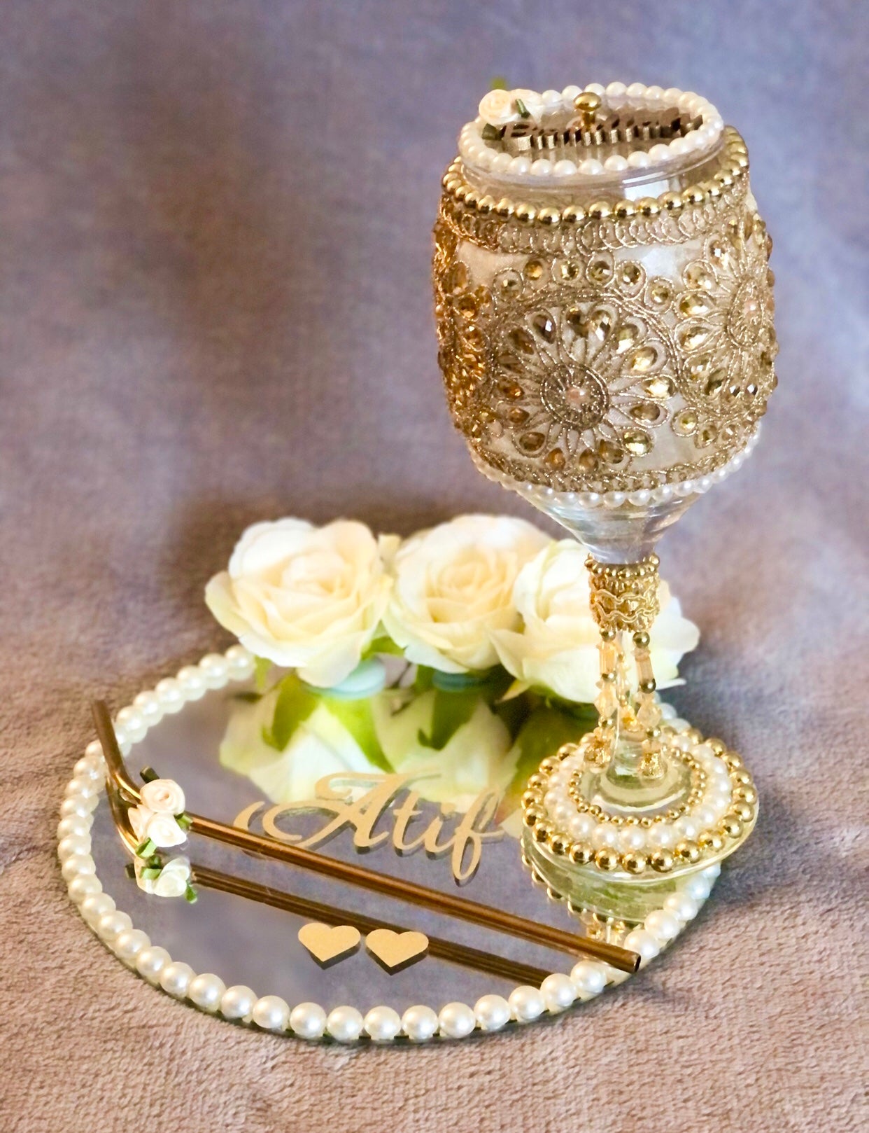 Doodh Pilai Set.Personalised.Wedding Glass.Bride Gifts. - The Nikkah Pen Store