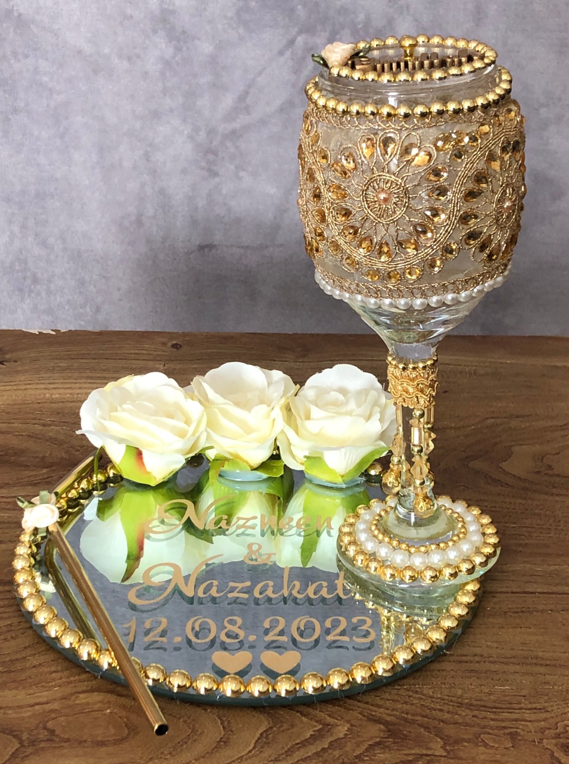 Doodh Pilai Set.Personalised.Wedding Glass.Bride Gifts. - The Nikkah Pen Store